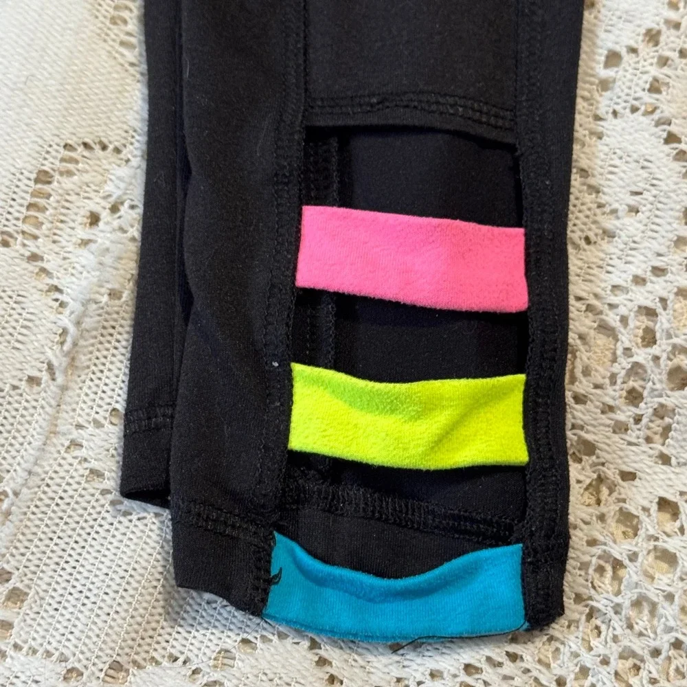 Justice Active Black Leggings‎ Girls Size 10 Cutout Neon Trim Athletic Pants